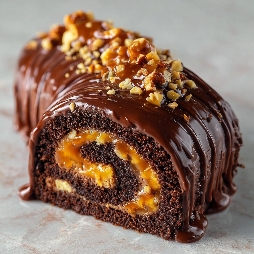 Gooey Chocolate Caramel Turtle Cake Roll Recipe - Recipe Image
