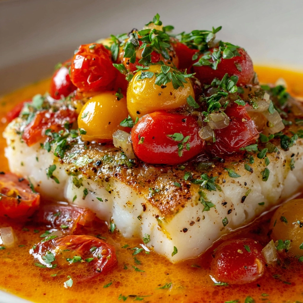 Pan-Seared Mediterranean Cod in Tomato Basil Sauce Recipe - Recipe Image