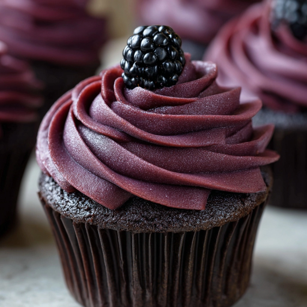 Dark Chocolate Blackberry Cupcakes Recipe - Recipe Image