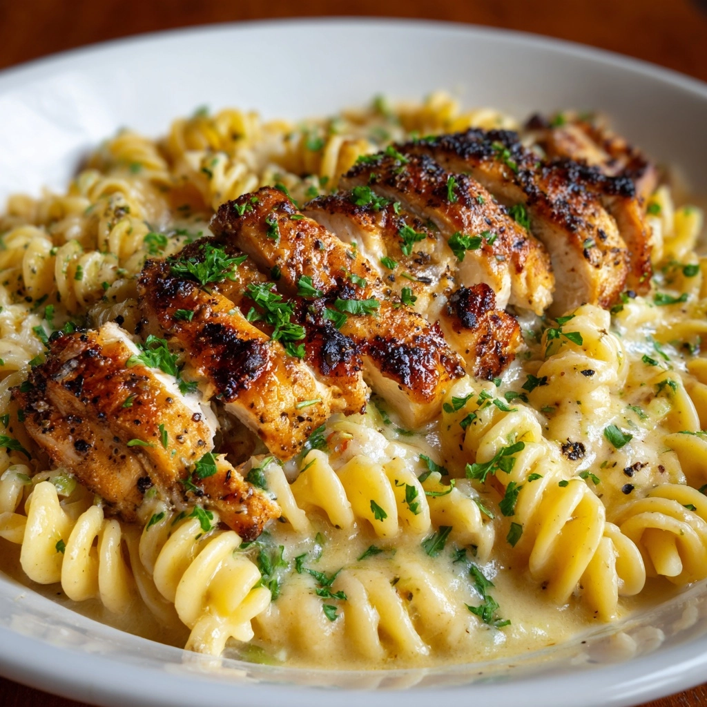 Creamy Garlic Butter Chicken & Rotini in Parmesan Sauce Recipe - Recipe Image