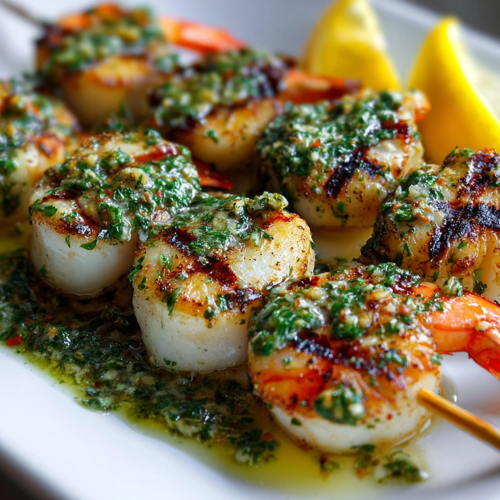 Grilled Surf & Turf Skewers with Chimichurri Recipe - Recipe Image