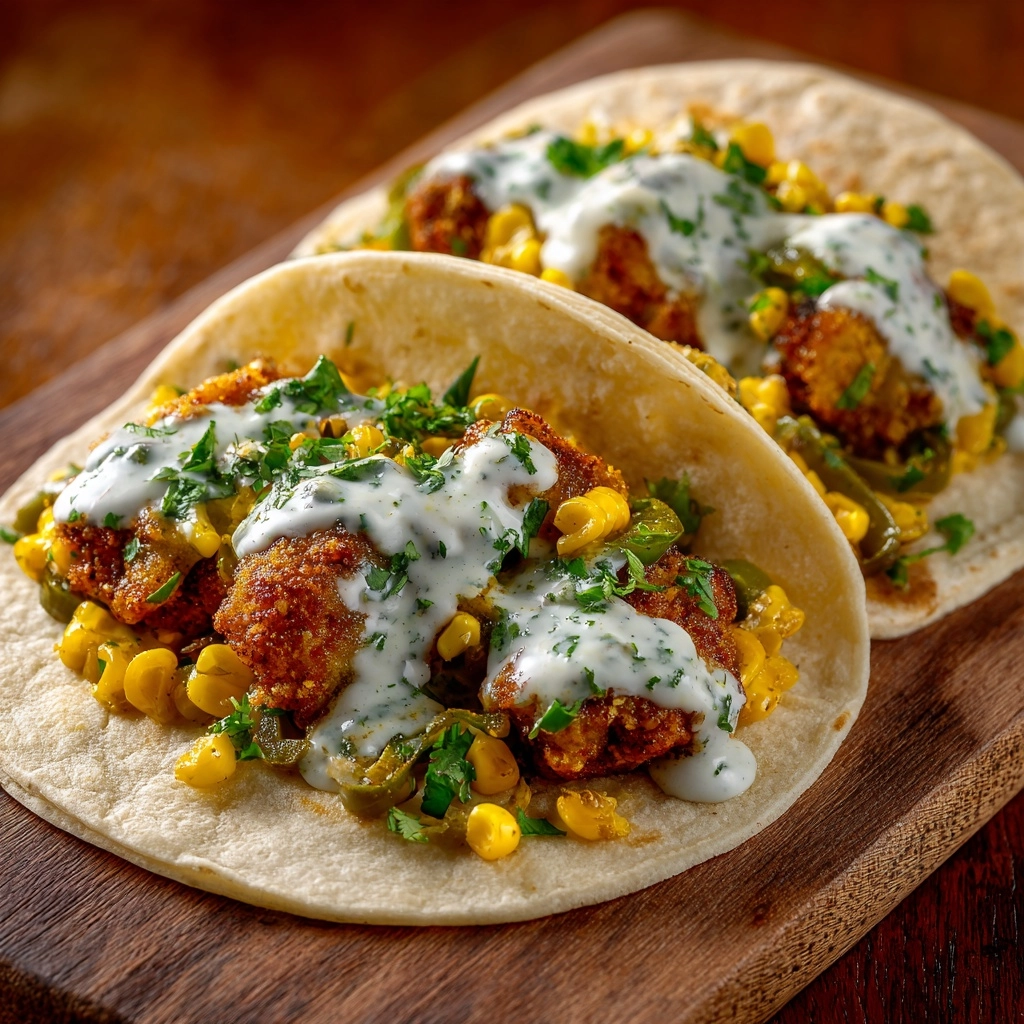 Fried Chicken Street Corn Tacos Recipe - Recipe Image