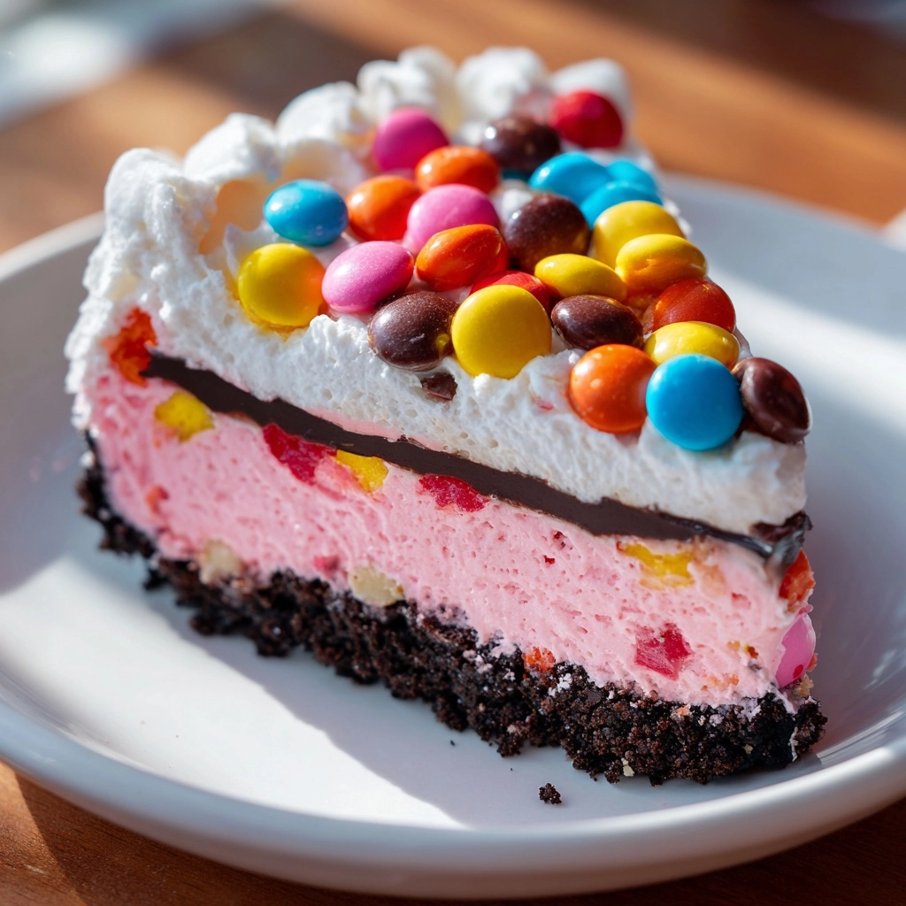 Pink Paradise: No-Bake M&M Snickers Cheesecake Recipe - Recipe Image