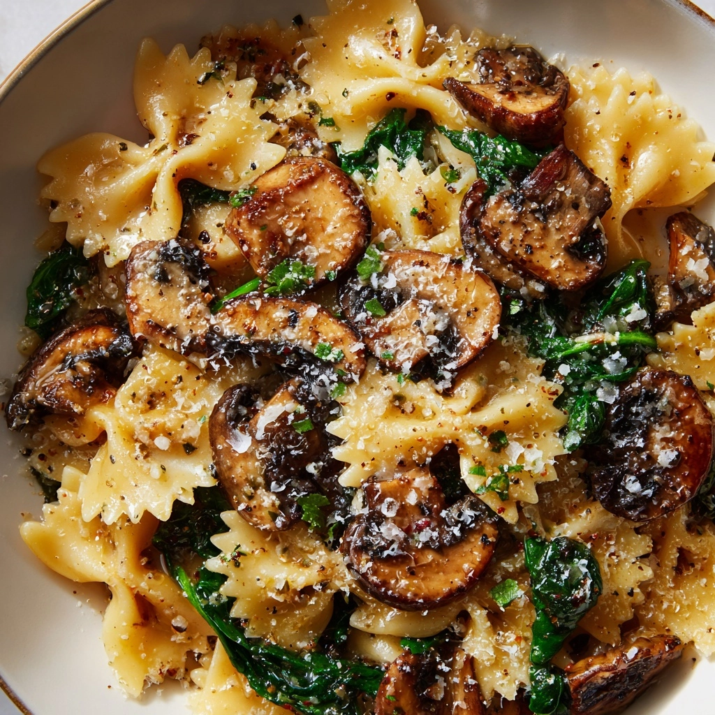 Parmesan Spinach Mushroom Pasta Skillet Recipe - Recipe Image