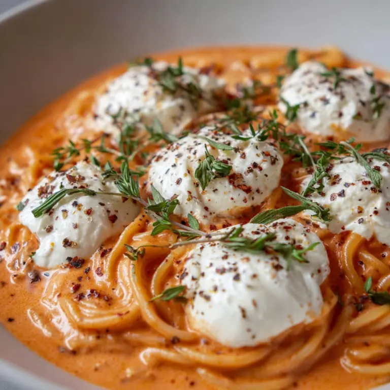 Creamy Red Pepper Pasta with Burrata and Herbs Recipe