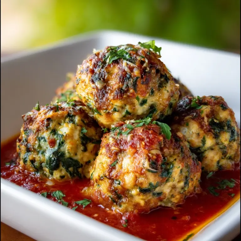 Baked Chicken Ricotta Meatballs with Spinach Recipe