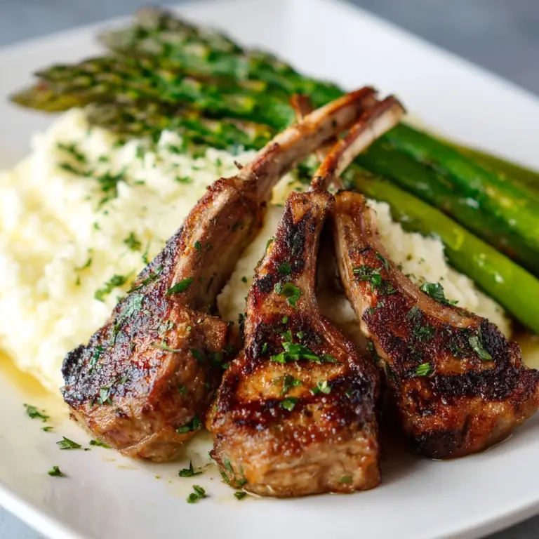Herb-Crusted Lamb Chops with Mashed Potatoes and Asparagus Recipe