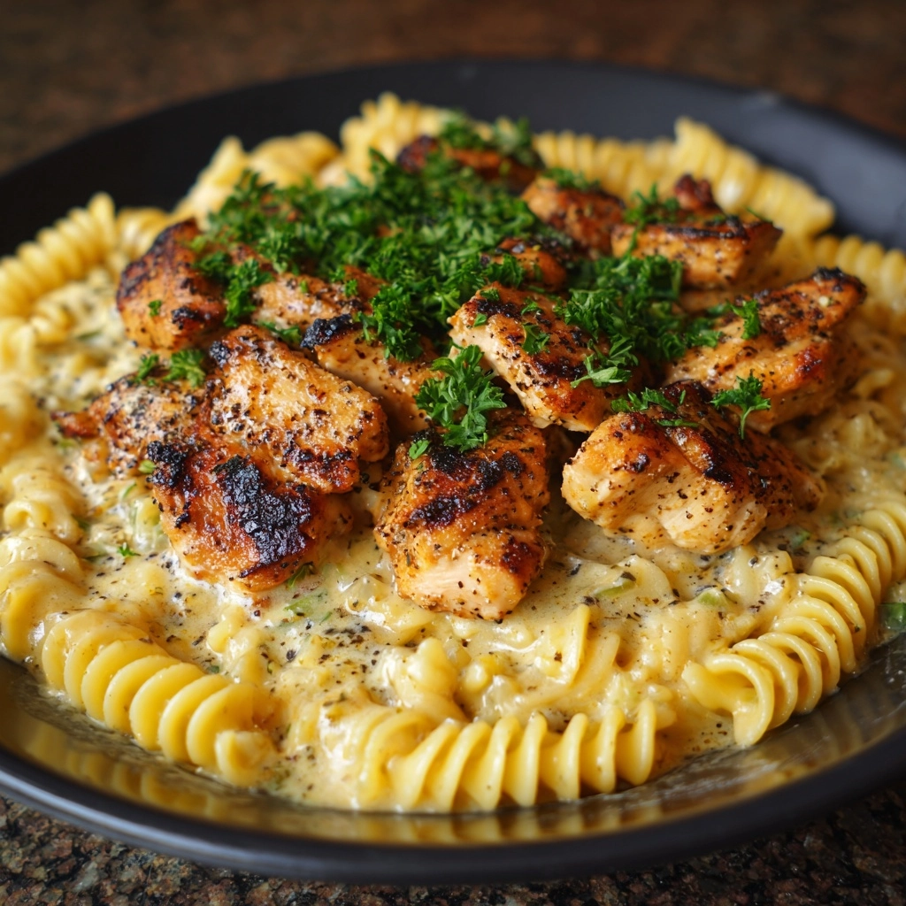 Creamy Garlic Butter Chicken & Rotini in Parmesan Sauce Recipe - Recipe Image