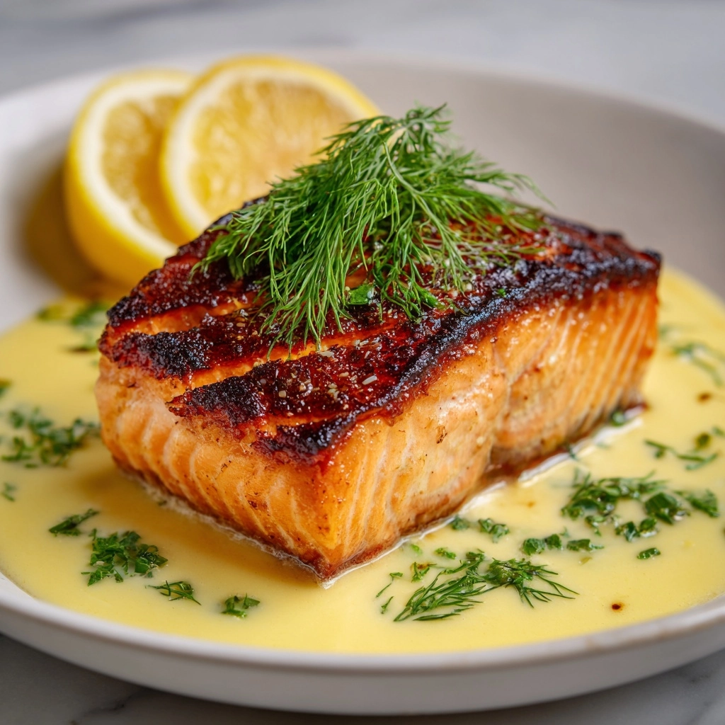 Blackened Salmon with Creole Lemon Dill Sauce Recipe - Recipe Image