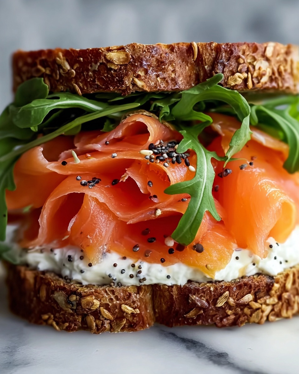 Smoked Salmon Sandwich with Dill Cream Cheese and Fresh Vegetables Recipe - Recipe Image