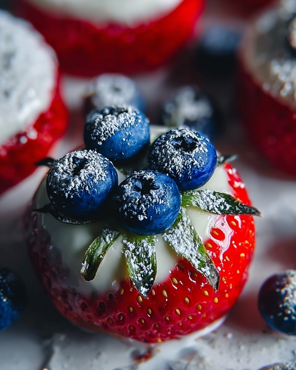 Red, White, and Blue Cheesecake Stuffed Strawberries Recipe - Recipe Image