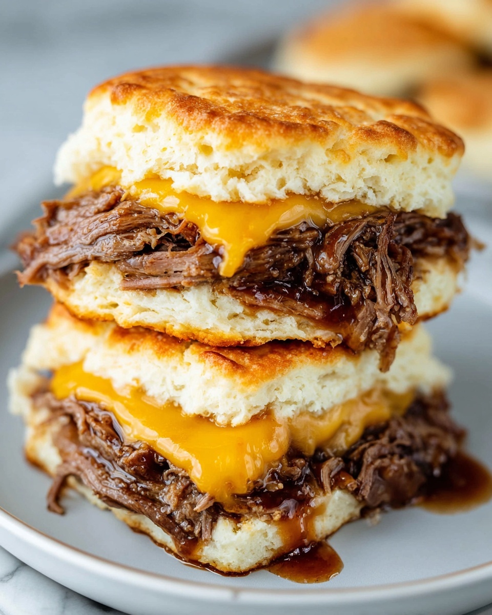 French Dip Biscuit Bake with Shredded Beef and Provolone Recipe - Recipe Image