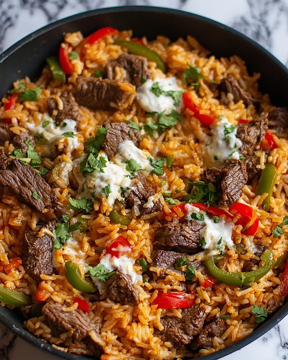 One Pan Steak Fajita and Rice Skillet Recipe - Recipe Image