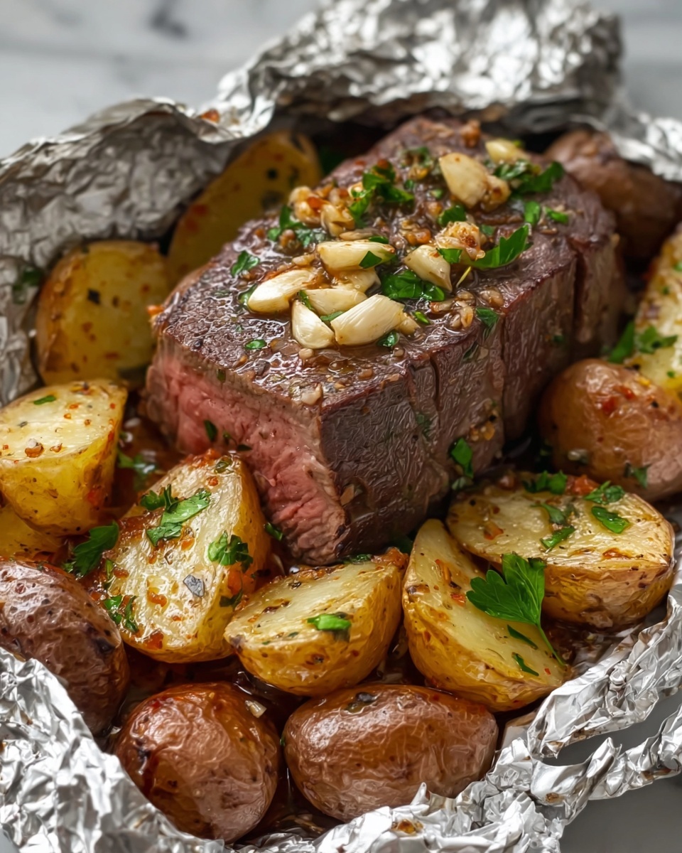 Garlic Butter Steak and Potato Foil Packets Recipe - Recipe Image