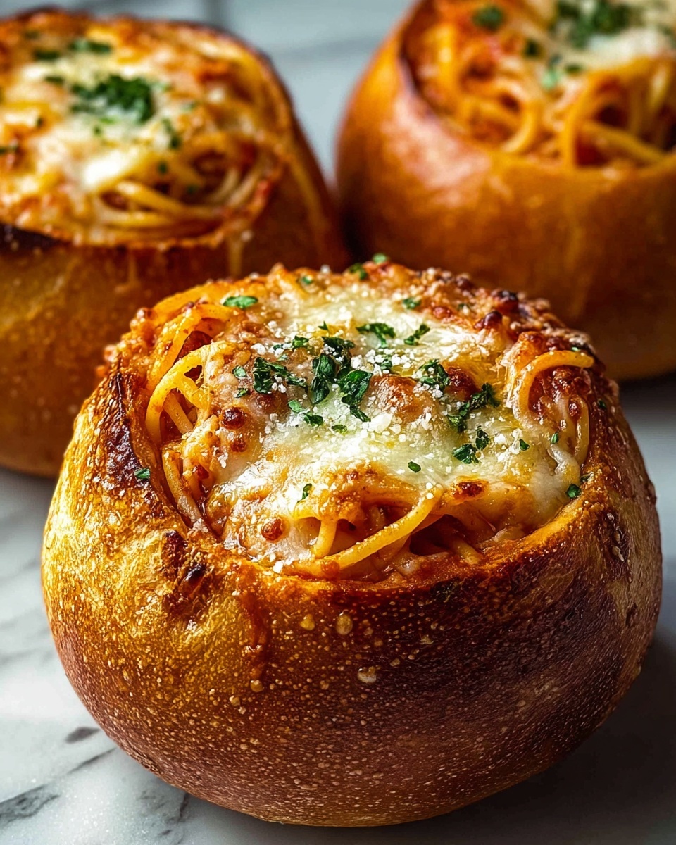 Spaghetti Garlic Bread Bowls Recipe - Recipe Image