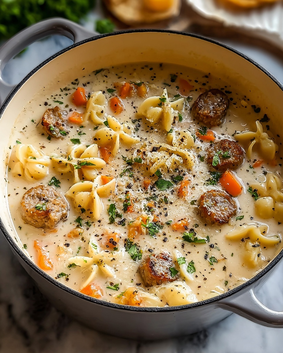 Creamy Parmesan Italian Sausage Ditalini Soup Recipe - Recipe Image
