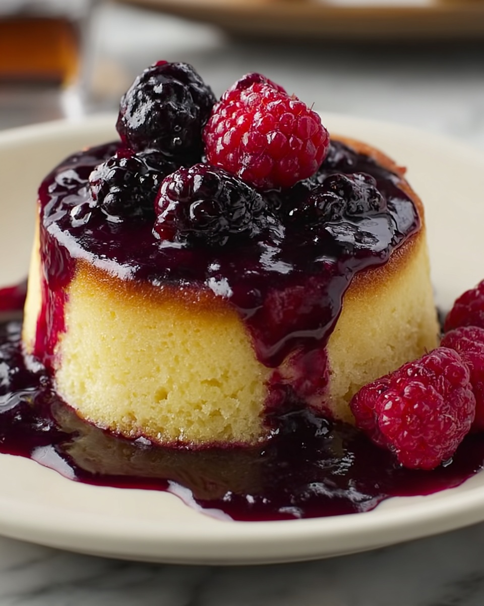 Vanilla Cake with Bumbleberry Sauce Recipe - Recipe Image