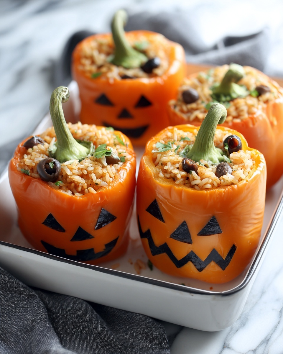 Shredded Chicken & Rice Stuffed Peppers (Halloween Style) Recipe - Recipe Image