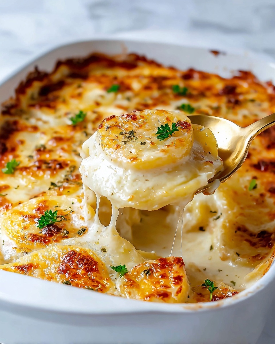 Cheesy Scalloped Potatoes with Caramelized Onions Recipe - Recipe Image
