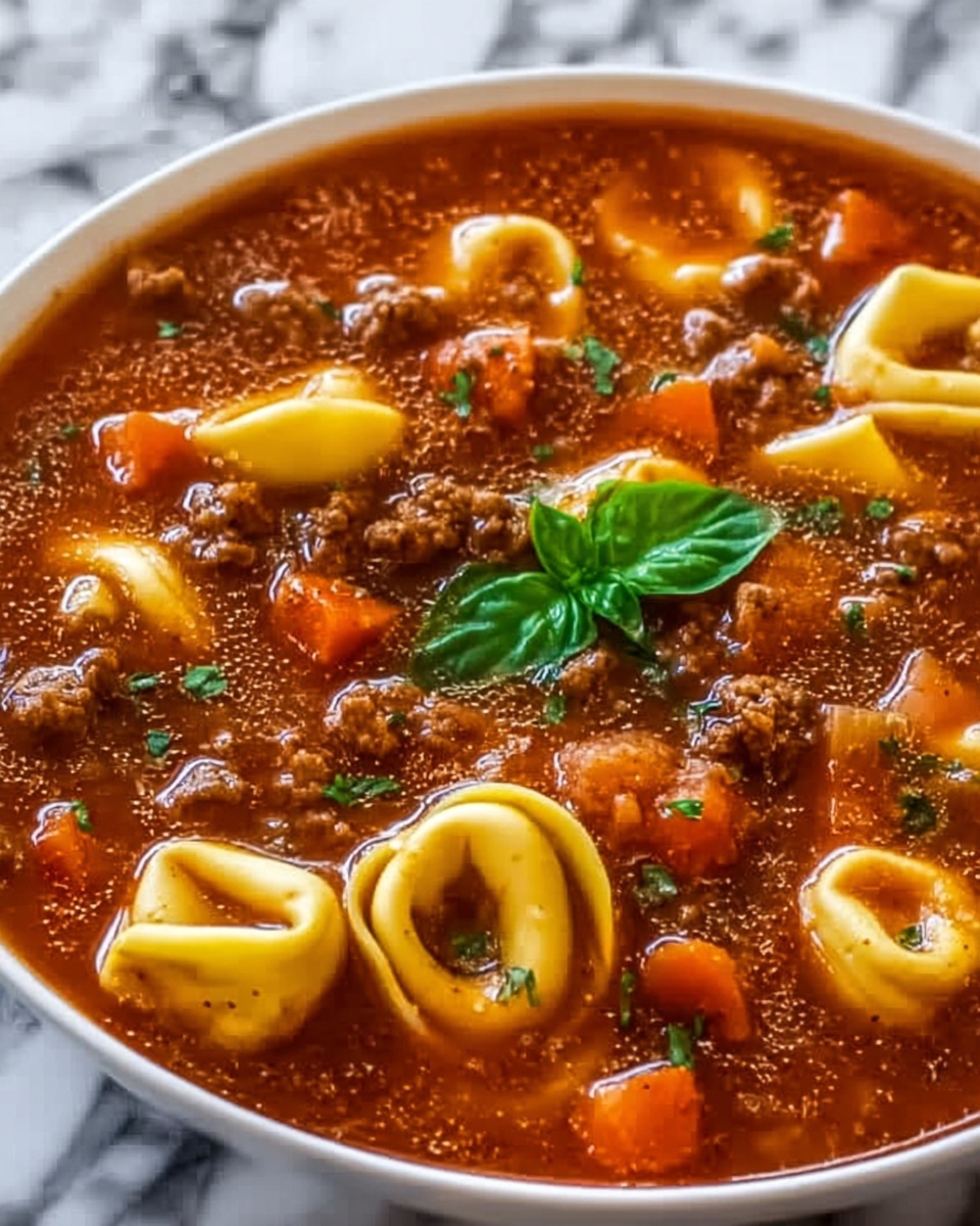 Slow Cooker Tomato Tortellini Soup with Ground Beef Recipe - Recipe Image