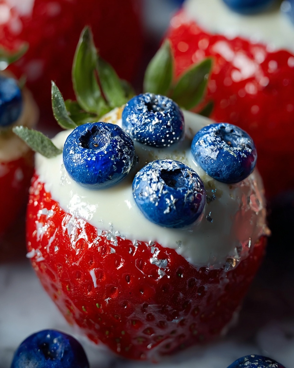 Red, White, and Blue Cheesecake Stuffed Strawberries Recipe - Recipe Image
