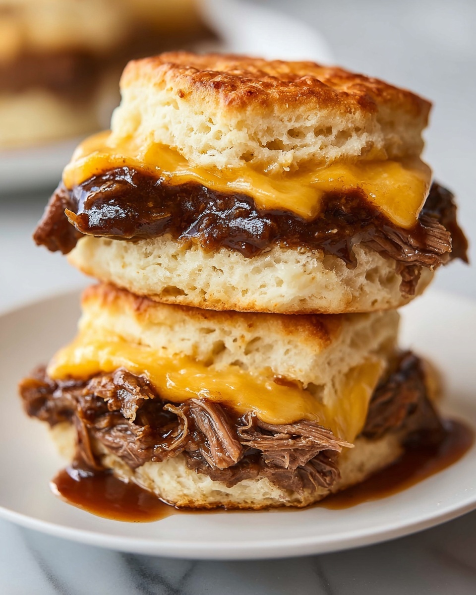 French Dip Biscuit Bake with Shredded Beef and Provolone Recipe - Recipe Image