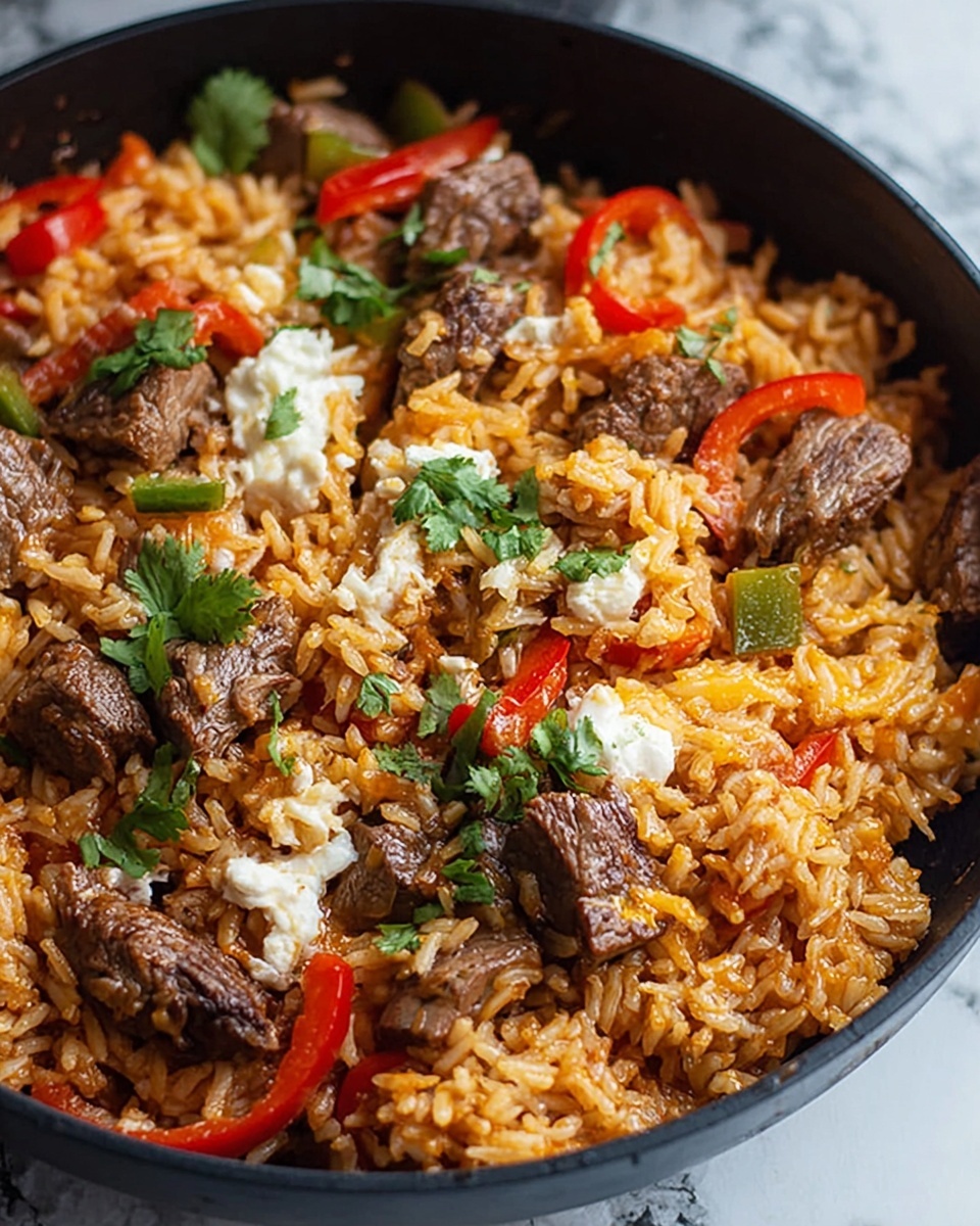 One Pan Steak Fajita and Rice Skillet Recipe - Recipe Image