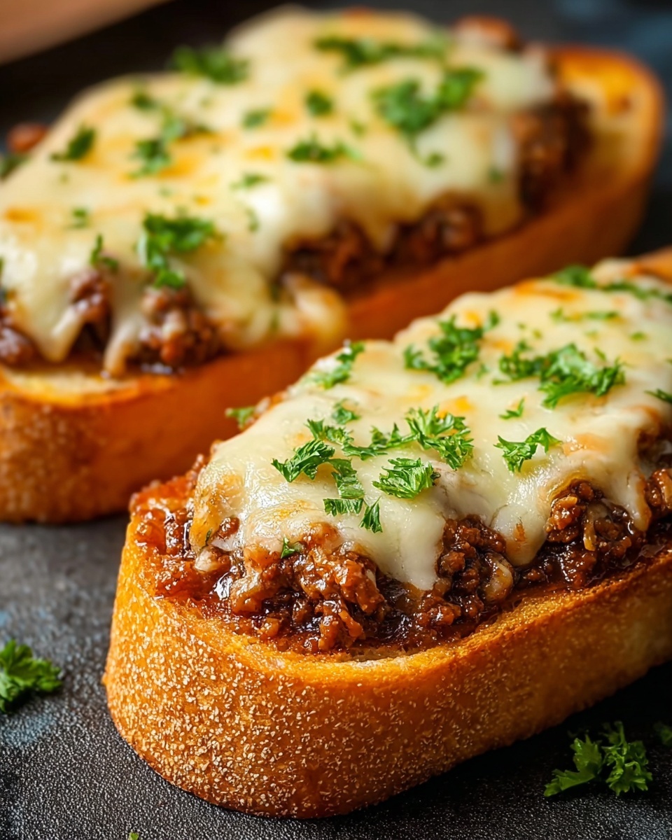 Cheesy Garlic Bread Sloppy Joe Melts Recipe - Recipe Image