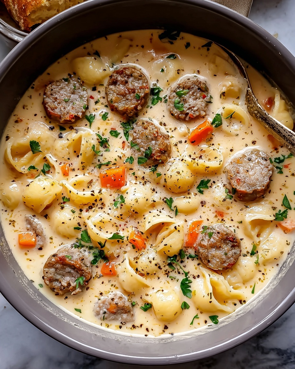 Creamy Parmesan Italian Sausage Ditalini Soup Recipe - Recipe Image