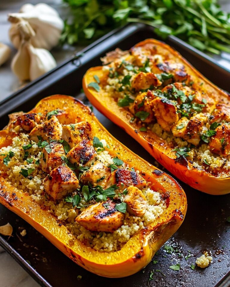 Sweet and Savory Honey Roasted Butternut Squash Stuffed with Chicken Recipe