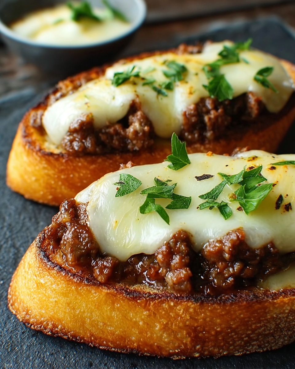Cheesy Garlic Bread Sloppy Joe Melts Recipe - Recipe Image