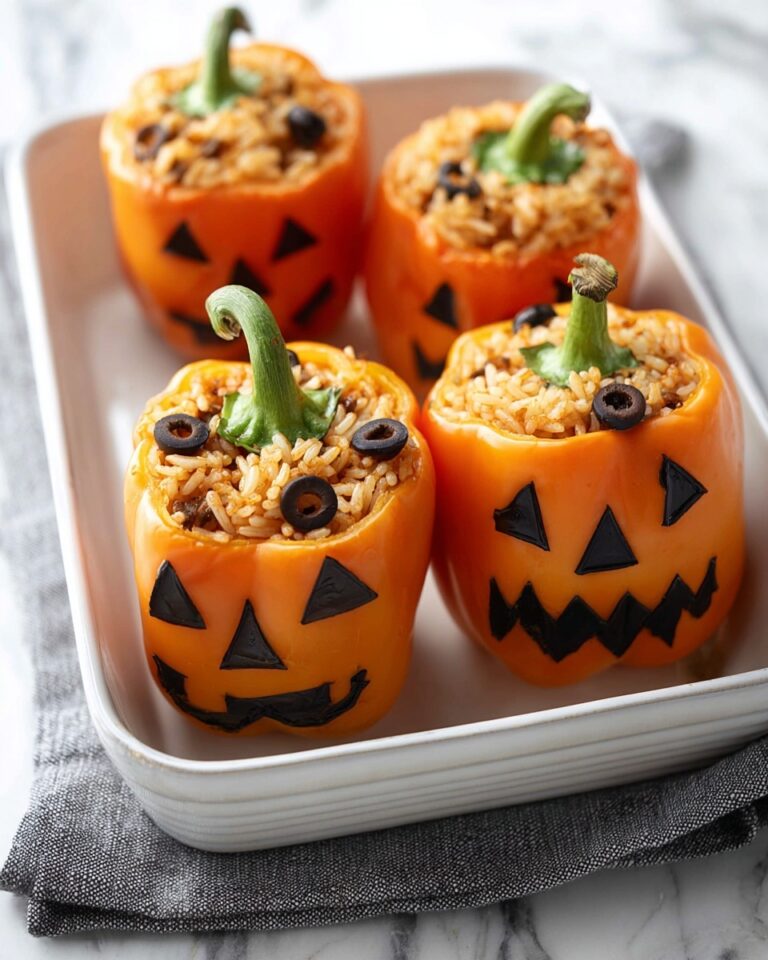Shredded Chicken & Rice Stuffed Peppers (Halloween Style) Recipe