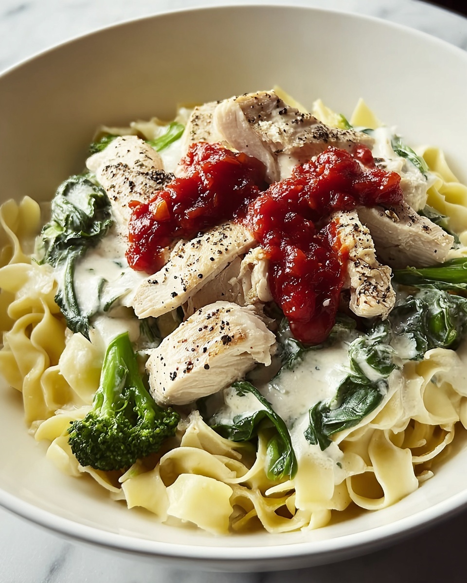 Creamy Chicken and Spinach Pasta with Broccoli Recipe - Recipe Image