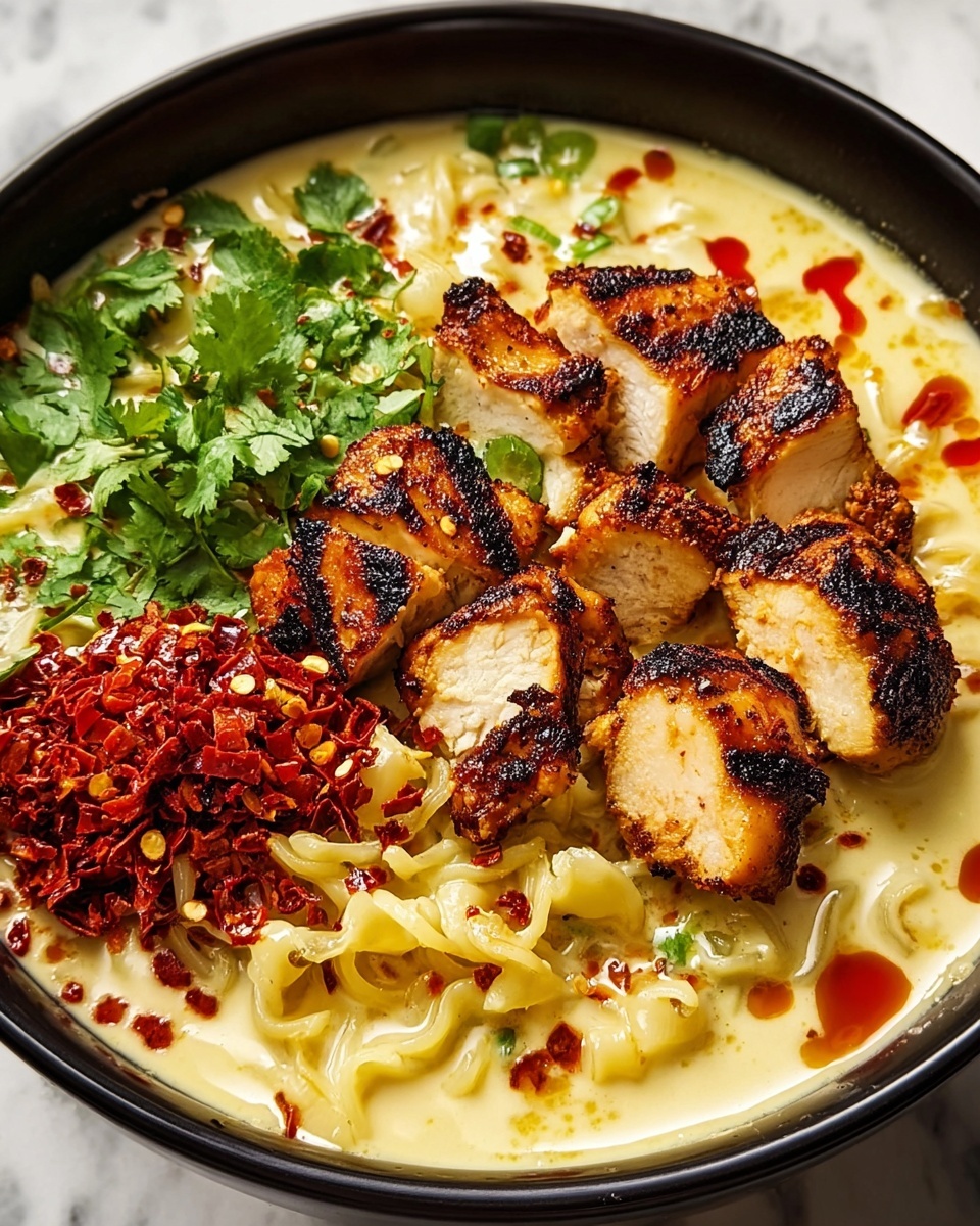Fiery Chicken Ramen with Creamy Garlic Sauce Recipe - Recipe Image
