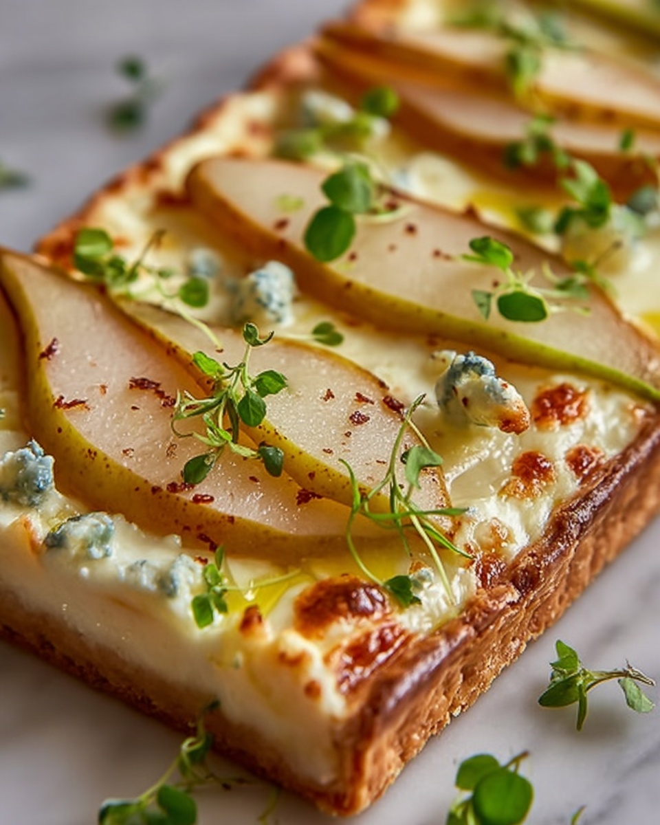Pear and Gorgonzola Flatbread with Honey, Walnuts, and Arugula Recipe - Recipe Image