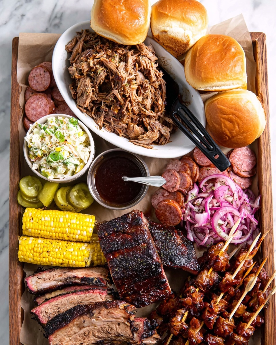 Barbecue Charcuterie Board with Pulled Pork, Ribs, Brisket, and Sides Recipe - Recipe Image