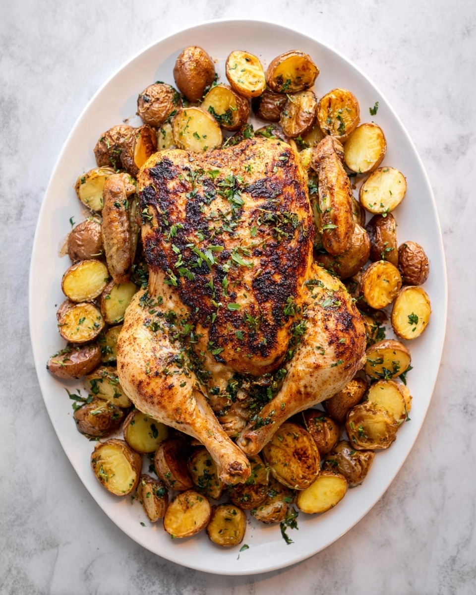 Easy Spatchcock Chicken with Roasted Potatoes and Herbs Recipe - Recipe Image