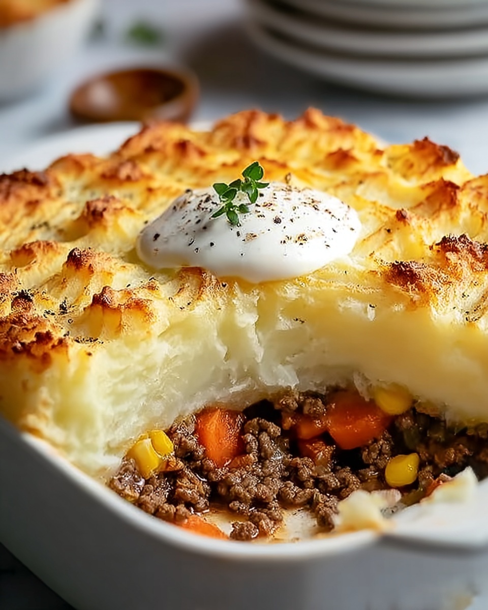 Breakfast Shepherd’s Pie with Sausage, Eggs, and Tater Tots Recipe - Recipe Image