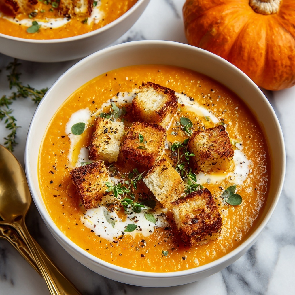 Pumpkin Bisque with Grilled Cheese Croutons Recipe - Recipe Image