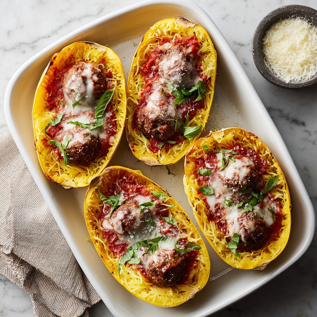 Spaghetti Squash Boats with Turkey Meatballs Recipe - Recipe Image