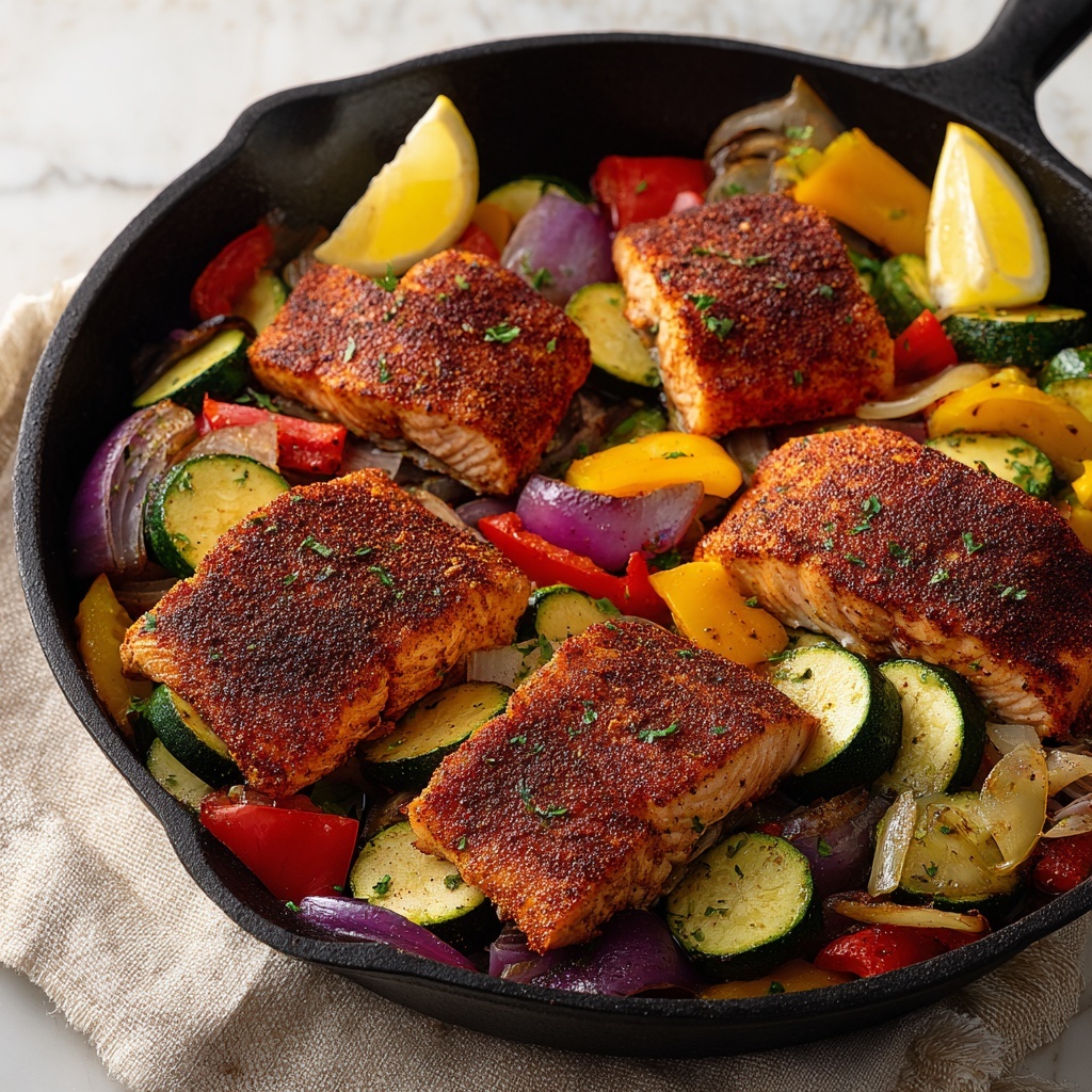 Blackened Salmon with Roasted Veggies Recipe - Recipe Image