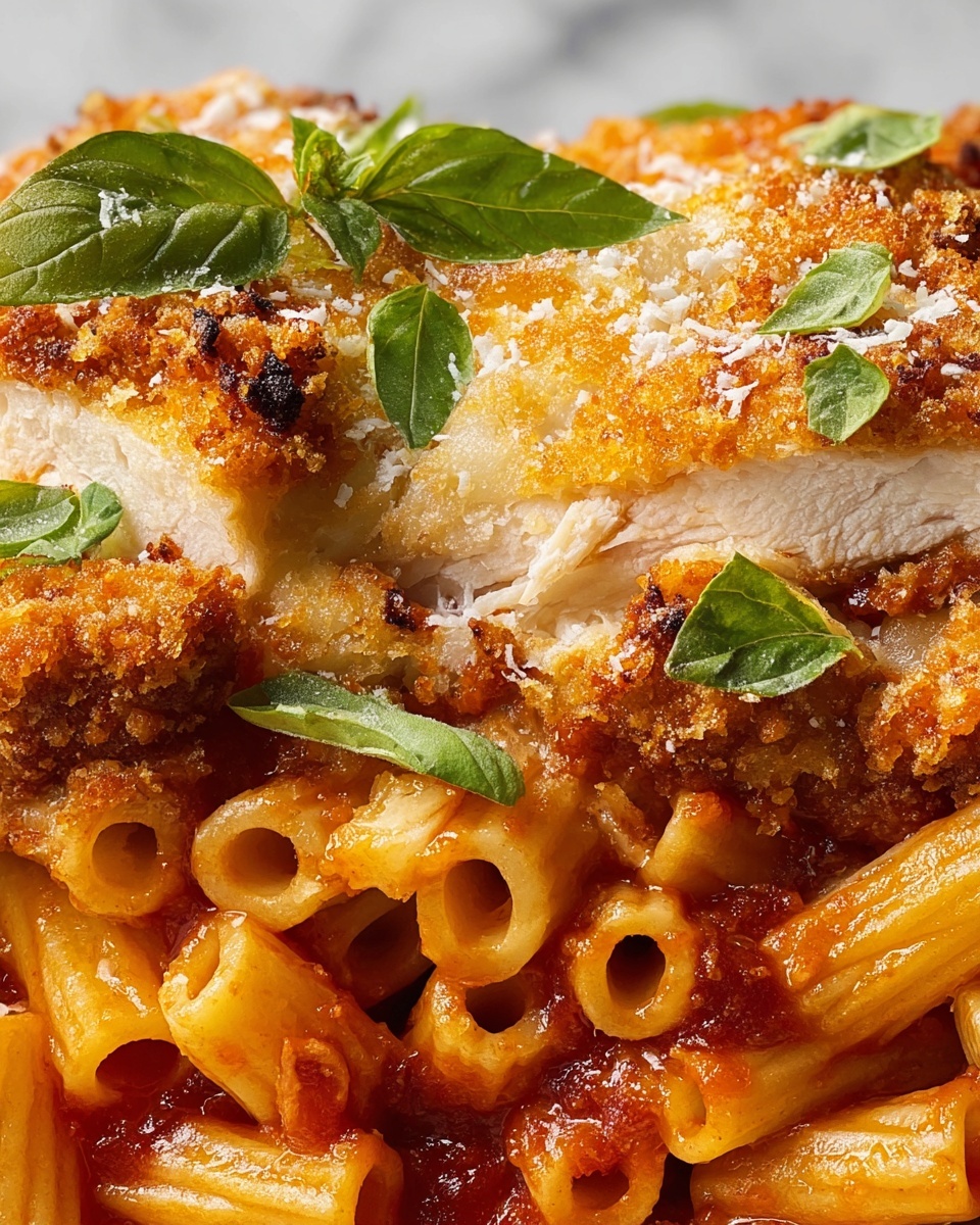 Chicken Parmesan Casserole with Penne Pasta Recipe - Recipe Image