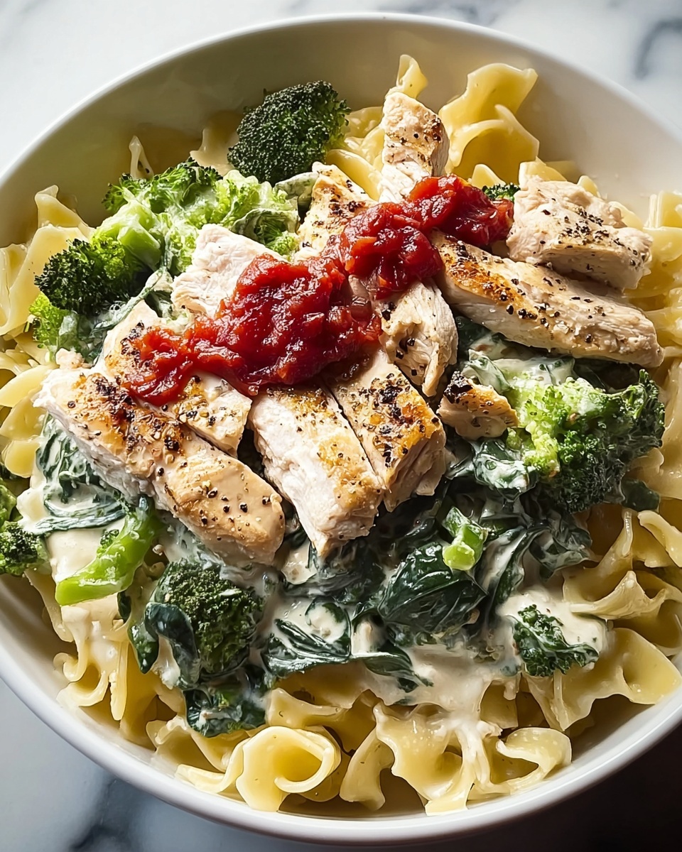 Creamy Chicken and Spinach Pasta with Broccoli Recipe - Recipe Image