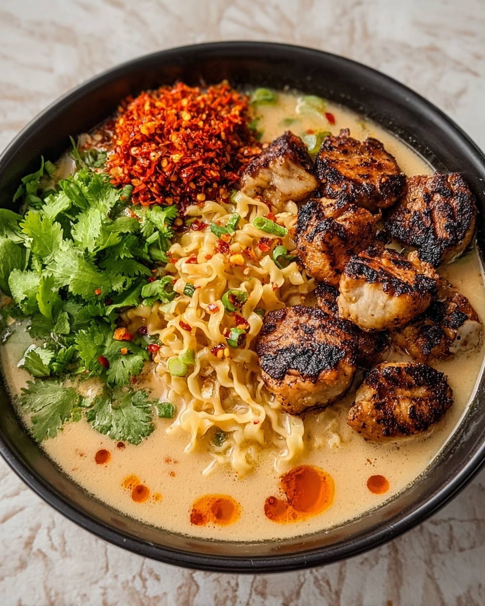 Fiery Chicken Ramen with Creamy Garlic Sauce Recipe - Recipe Image