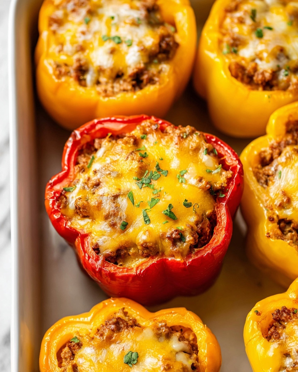 Ground Beef Stuffed Peppers with Cheddar Cheese Recipe - Recipe Image