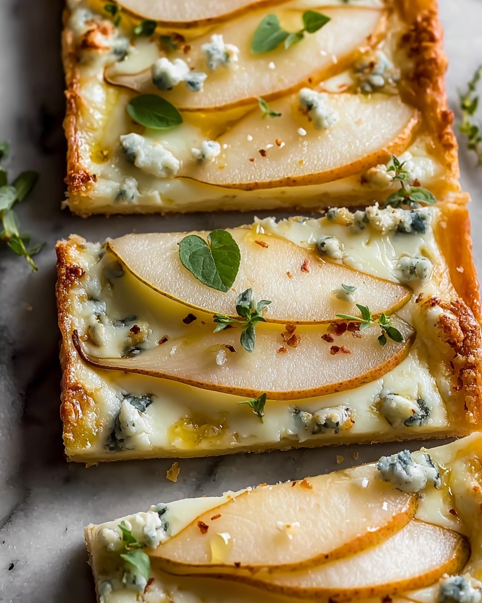Pear and Gorgonzola Flatbread with Honey, Walnuts, and Arugula Recipe - Recipe Image