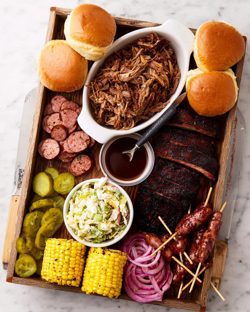Barbecue Charcuterie Board with Pulled Pork, Ribs, Brisket, and Sides Recipe - Recipe Image