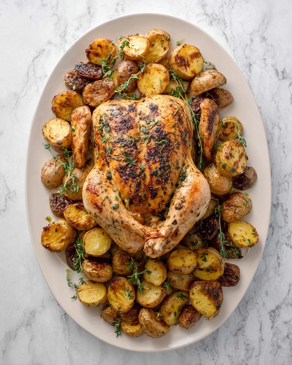 Easy Spatchcock Chicken with Roasted Potatoes and Herbs Recipe - Recipe Image