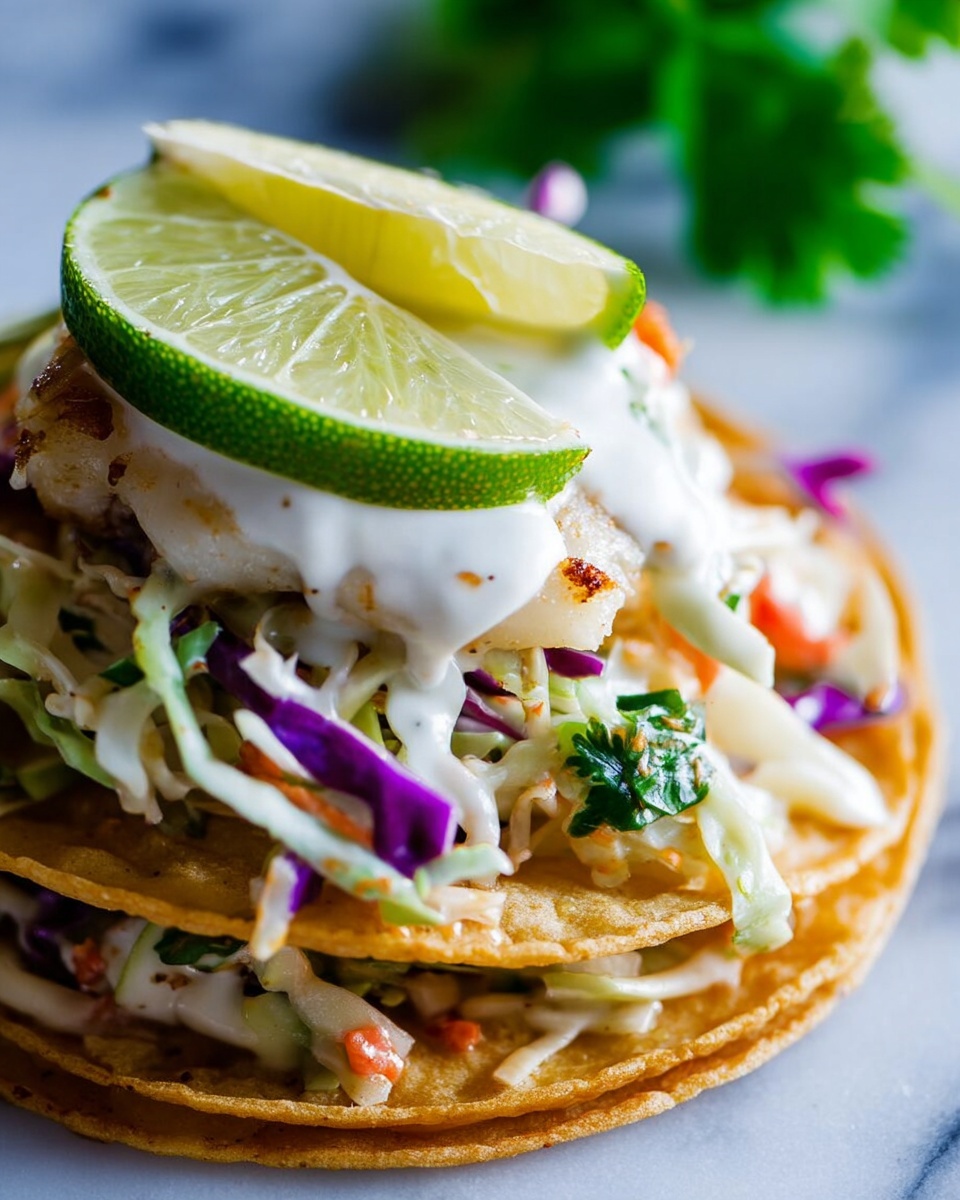 Fish Tostadas with Yogurt Slaw Recipe - Recipe Image