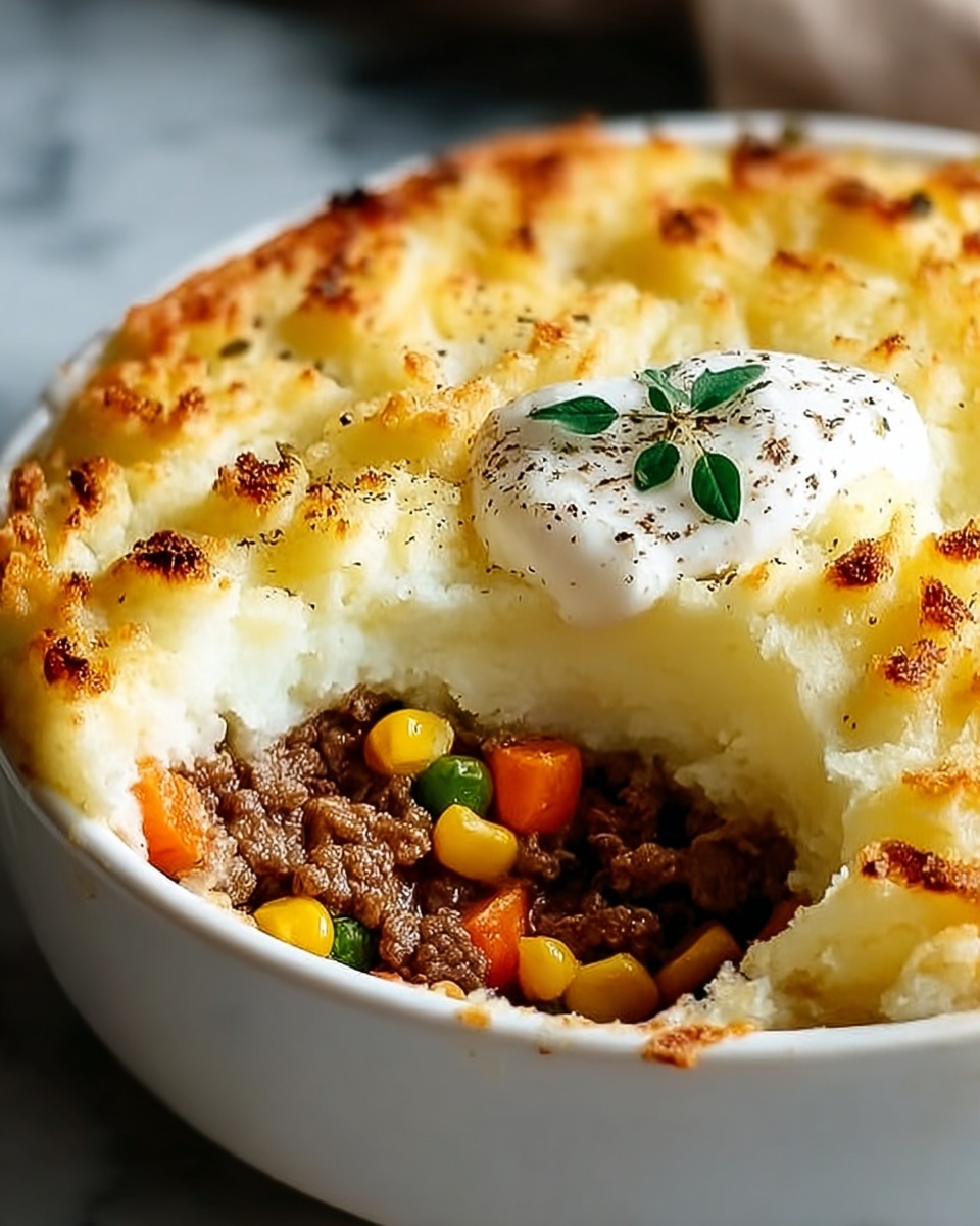 Breakfast Shepherd’s Pie with Sausage, Eggs, and Tater Tots Recipe - Recipe Image